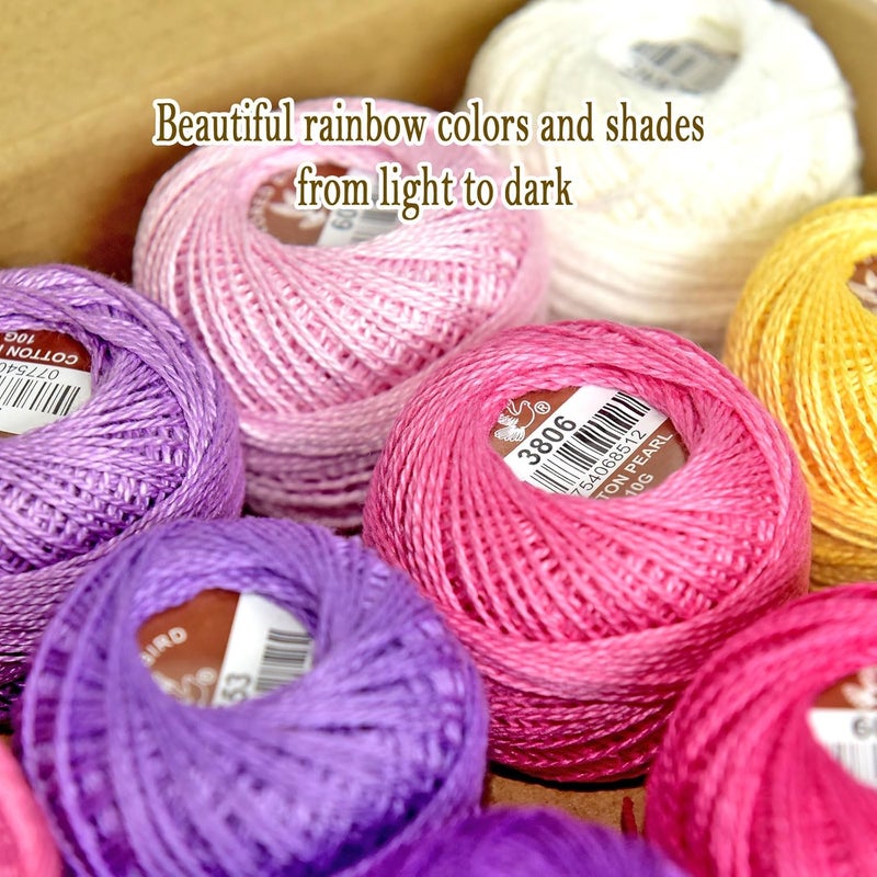 colored bird Double Mercerized Egyptian Long Staple Cotton Pearl Thread Ball 10 Grams Rainbow Color Embroidery Thread 12 Colors per Box for Crochet Hardanger Cross Stitch Hand Embroidery,redpurple Series - Image 3